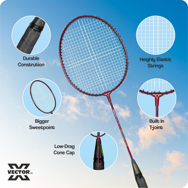 فيكتور أكس مجموعة مضارب تنس الريشة Vector X VXB-10 للكبار - مضربان من الألومنيوم مع 3 كرات ريشة للتدريب والممارسة - متعدد الألوان - عنوان طويل مناسب لمحركات البحث - Image 4