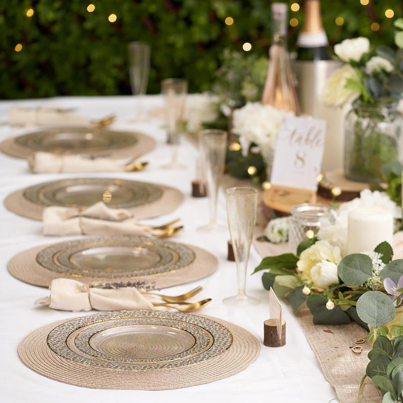 MATANA 40 Clear Plastic Party Plates with Hammered Gold Rim - 20 Dinner Plates 10.25 Inch + 20 Salad Dessert Appetizer Plates 7.5 Inch  Heavy Duty  Premium  Reusable for Parties  Wedding & Events - Image 5