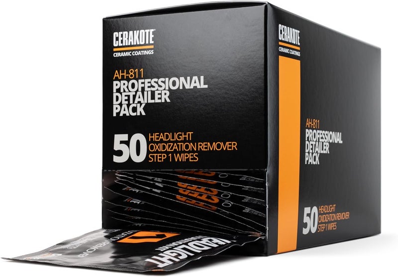 CERAKOTE® حزمة التلميع الاحترافية لترميم المصابيح الأمامية الخزفية (50 منديل إزالة الأكسدة الخطوة 1) - إزالة الأكسدة بسهولة من المصابيح الأمامية القديمة والباهتة - Image 1