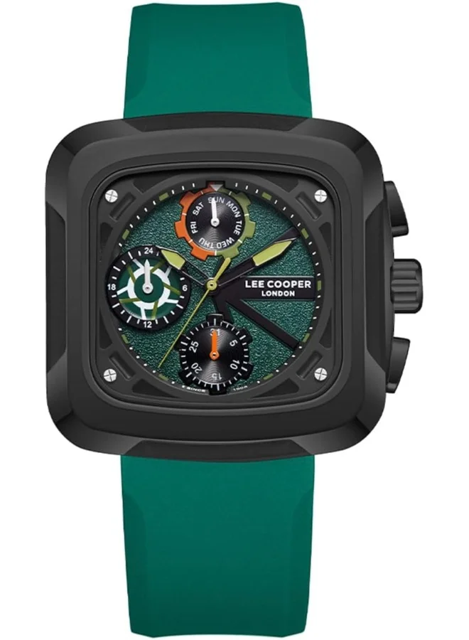 لي كوبر Lee Cooper Men's Watch, Multi Function Display and Silicone Strap - LC08012.075, Green