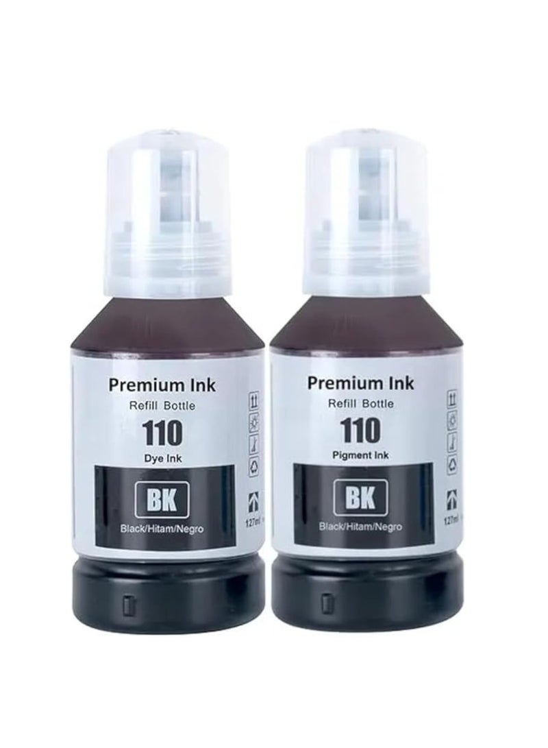Terabyte 110S ink  127ml for EcoTank for EPSON Black Double for M1100/M1120/ M1140/M1170/M1180/ M2120/M2140/M2170/ M3140/M3170/M3180 (PACK OF 2) - Image 1