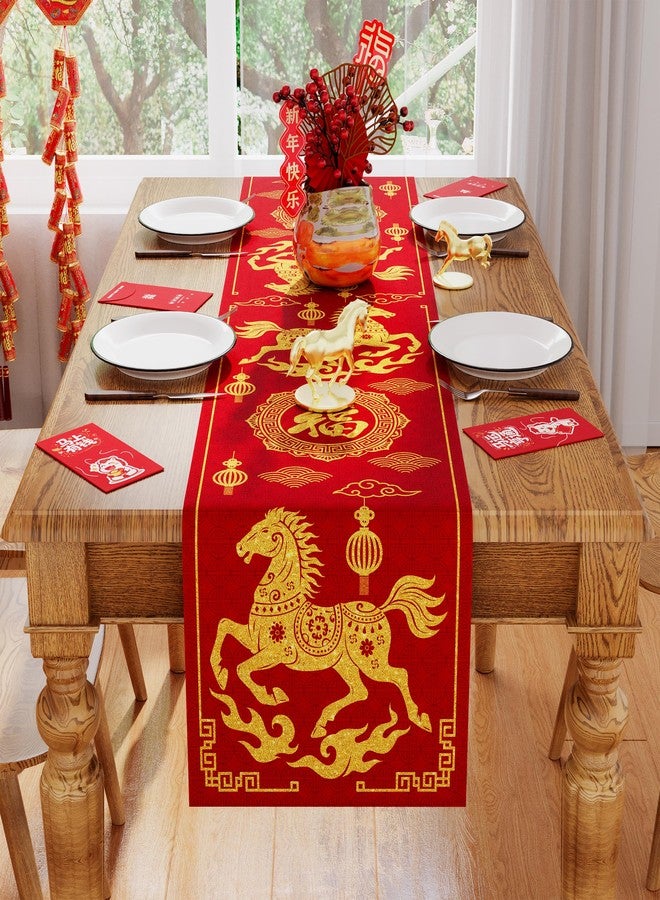 Siilues Chinese New Year Table Runner, Zodiac Horse Red Gold 2026 Happy Lunar New Year Table Runner Seasonal Spring Festival Home Party Kitchen Dining Table Decoration 13x72 Inch - Image 2