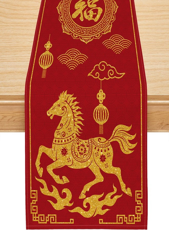 Siilues Chinese New Year Table Runner, Zodiac Horse Red Gold 2026 Happy Lunar New Year Table Runner Seasonal Spring Festival Home Party Kitchen Dining Table Decoration 13x72 Inch - Image 1