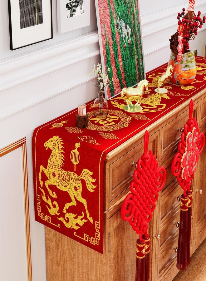 Siilues Chinese New Year Table Runner, Zodiac Horse Red Gold 2026 Happy Lunar New Year Table Runner Seasonal Spring Festival Home Party Kitchen Dining Table Decoration 13x72 Inch - Image 3