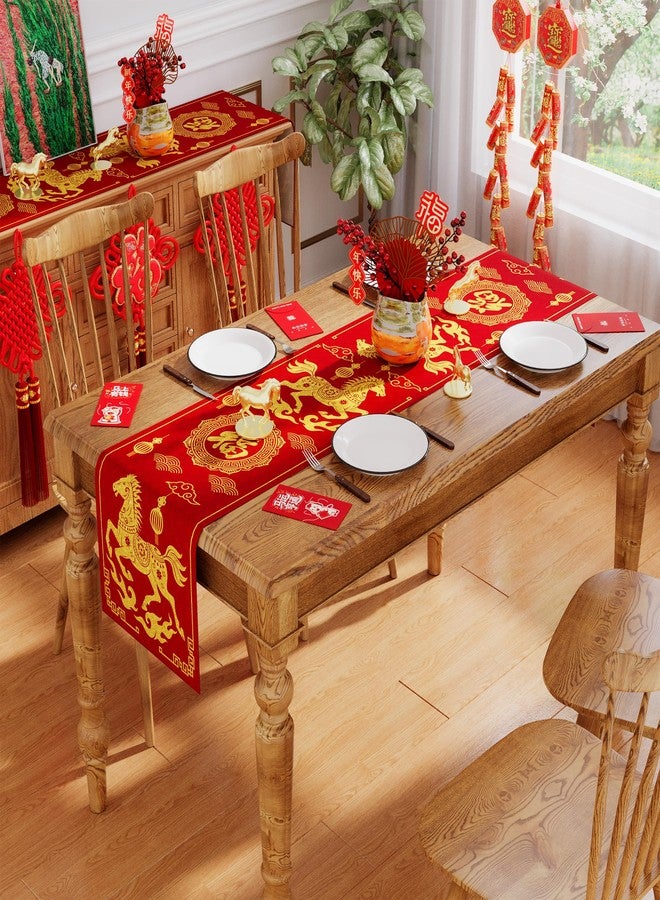 Siilues Chinese New Year Table Runner, Zodiac Horse Red Gold 2026 Happy Lunar New Year Table Runner Seasonal Spring Festival Home Party Kitchen Dining Table Decoration 13x72 Inch - Image 4