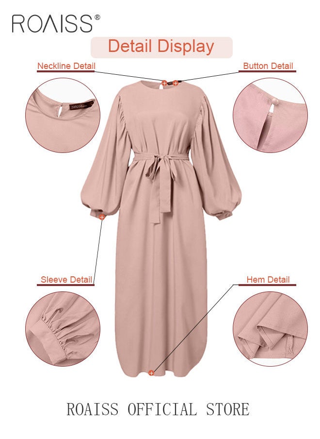 Abaya with Belt for Women Ladies Long Sleeve Dress Classic Style Lantern Sleeve Tunic Round Neck Casual Elegant Dress for Daily Outfit - pzsku/Z3D505ADDB22C78748710Z/45/_/1684489625/8c4896c7-4bea-44c4-800b-f10855ba67ff