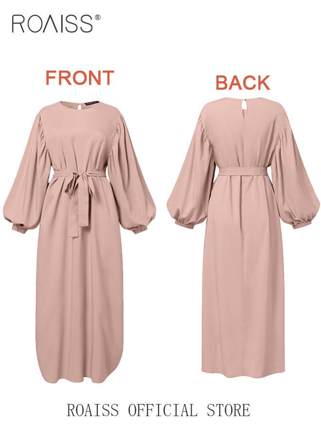 Abaya with Belt for Women Ladies Long Sleeve Dress Classic Style Lantern Sleeve Tunic Round Neck Casual Elegant Dress for Daily Outfit - pzsku/Z3D505ADDB22C78748710Z/45/_/1684489626/eda2e7d1-dca9-4916-ba64-ebf8c83916b7