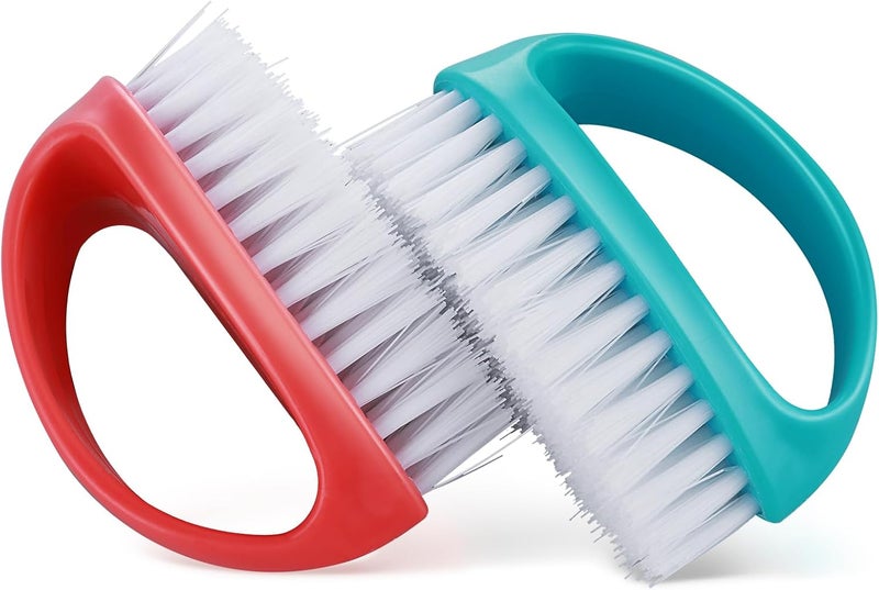 Amaxiu Hand Nail Brushes 2pcs Handle Grip Heavy Duty Nail Brushes for Cleaning Fingernails Nylon Firm Stiff Bristles Deep Clean Scrubber for Mechanics Gardeners Hand Under Nails ToesRed Blue