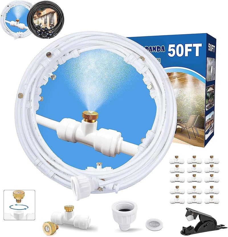 POCKET PANDA Misters for Outside Patio,Misting System for Cooling Outdoor,50Ft (15M),Water Mist Hose DIY Kit for Porch,Canopy,Deck,Umbrella,Garden,Greenhouse,Yard,Plants,Trampoline Sprinkler Accessories for Kids - Image 1