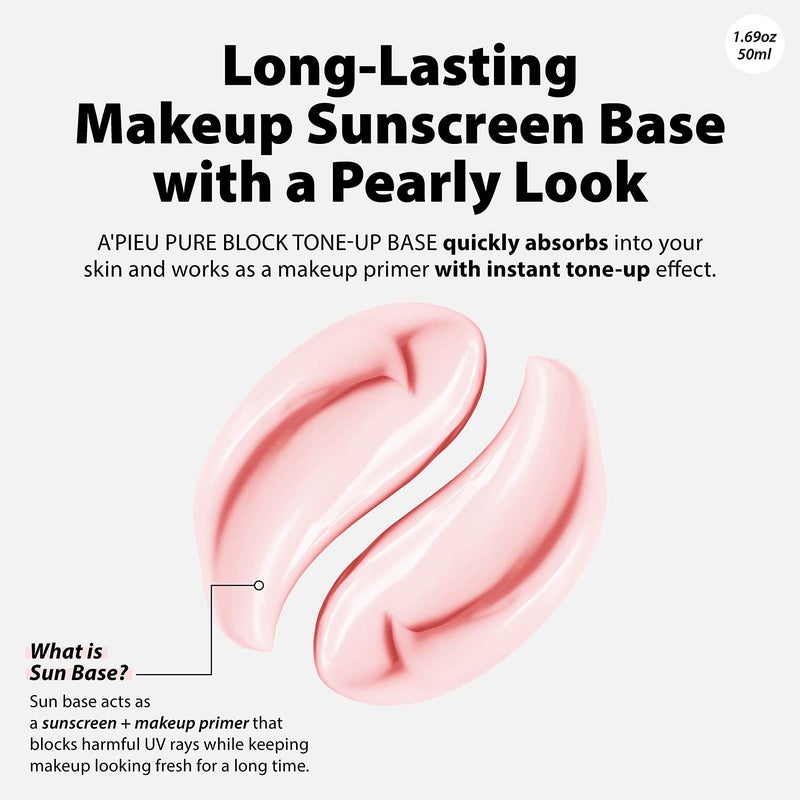 A'PIEU Pure Block Tone Up Sunscreen Base SPF5 50ml | Tone-Up Reef Safe Korean Sunscreen for Makeup Base - Image 3