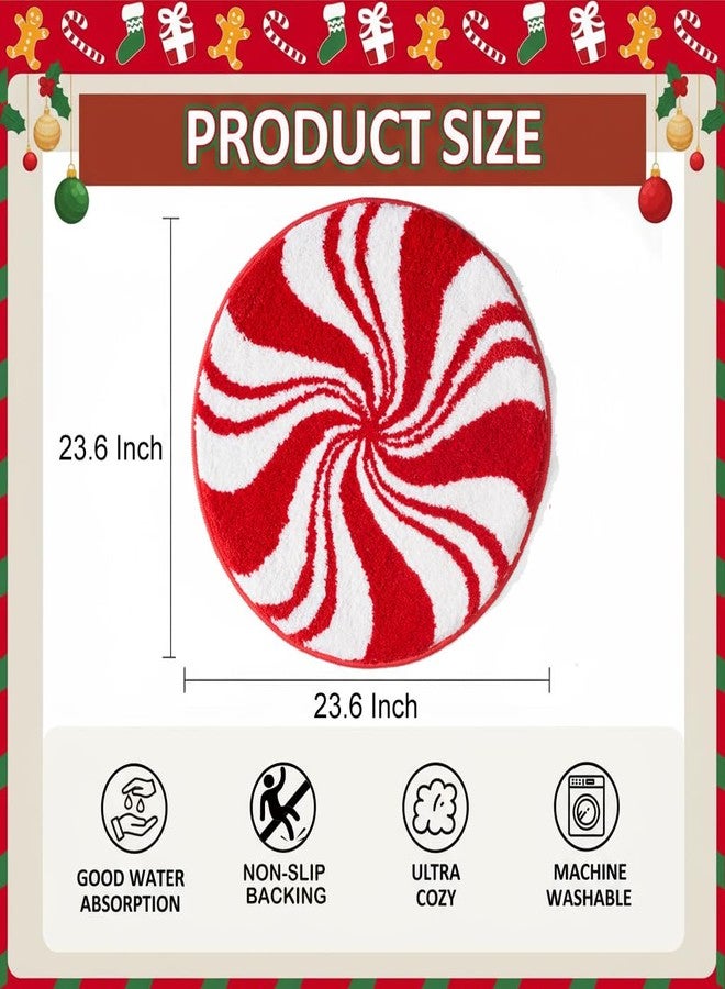 DyeFury Christmas Bathroom Rugs, Candy Cane Bath Mat for Peppermint Christmas Decor, Winter Rugs Decorations, Absorbent Bathtub Doormats Non Slip Washable, 24 x 24 Inch - Image 3