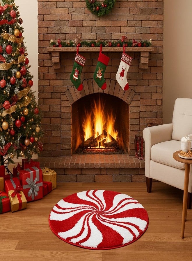 DyeFury Christmas Bathroom Rugs, Candy Cane Bath Mat for Peppermint Christmas Decor, Winter Rugs Decorations, Absorbent Bathtub Doormats Non Slip Washable, 24 x 24 Inch - Image 2
