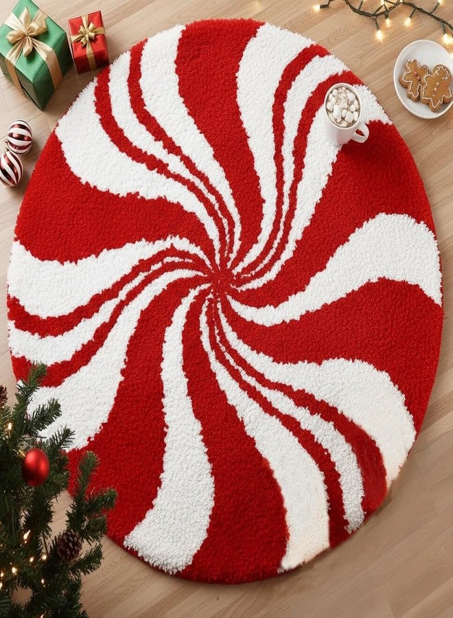 DyeFury Christmas Bathroom Rugs, Candy Cane Bath Mat for Peppermint Christmas Decor, Winter Rugs Decorations, Absorbent Bathtub Doormats Non Slip Washable, 24 x 24 Inch - Image 1