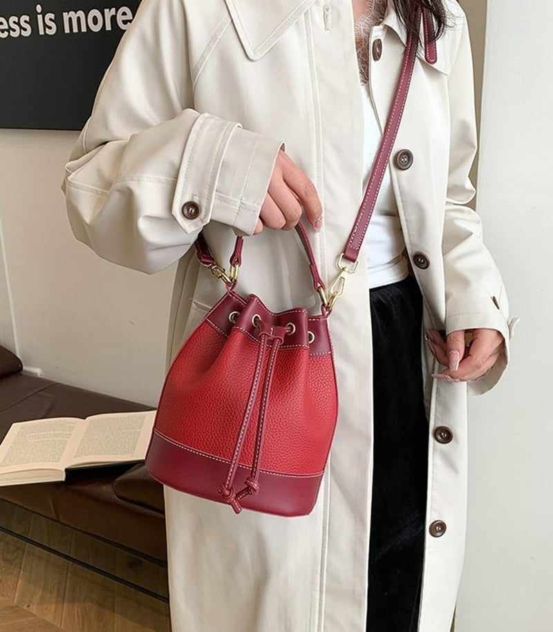 Bagkeak Womenâ€™s Retro Bucket Bag Chic Drawstring Hobo Purse with Adjustable Strap Lightweight Shoulder Bag for All Seasons - Image 2