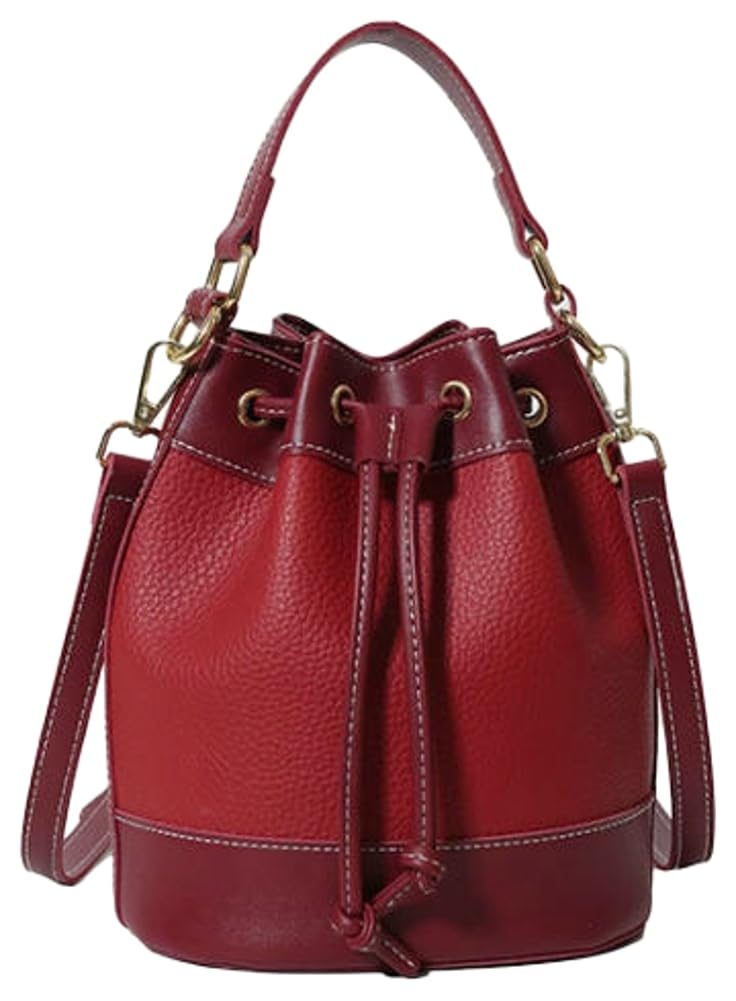 Bagkeak Womenâ€™s Retro Bucket Bag Chic Drawstring Hobo Purse with Adjustable Strap Lightweight Shoulder Bag for All Seasons - Image 1
