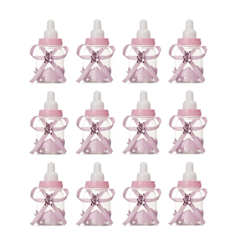 Fannuoncc 12 Pcs Baby Bottle Shower Favor 35Inch Mini Plastic Candy Bottles for Baby Shower Party Decoration Pink