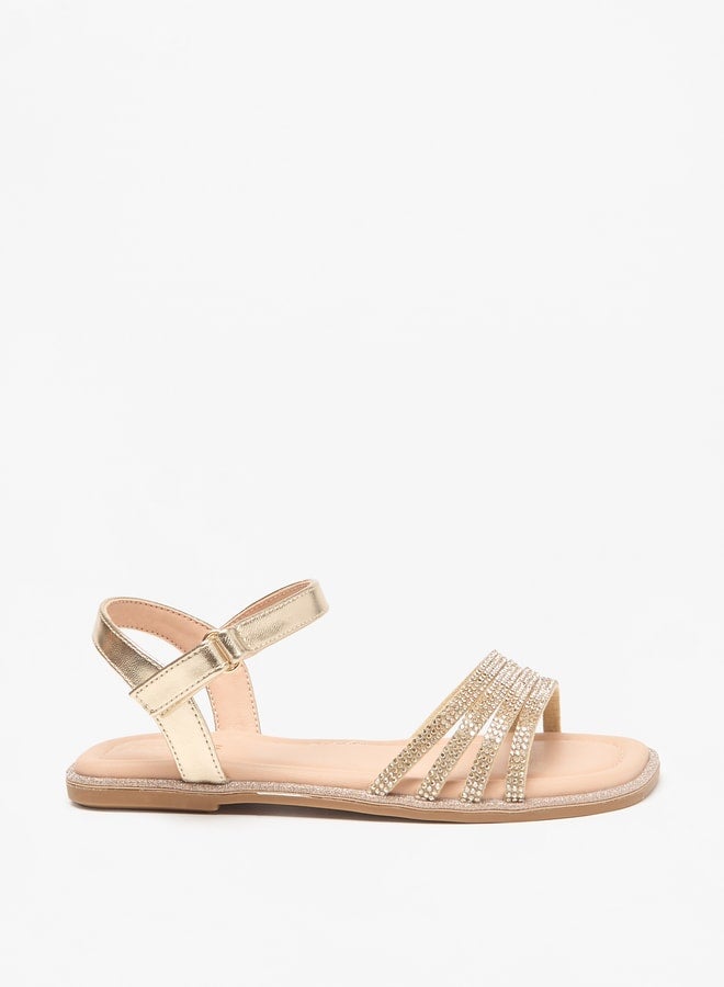 JUNIORS Embellished Sandals with Hook and Loop Closure - Image 1