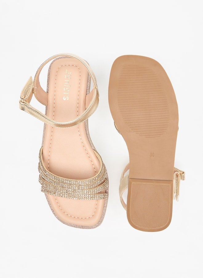 JUNIORS Embellished Sandals with Hook and Loop Closure - Image 4