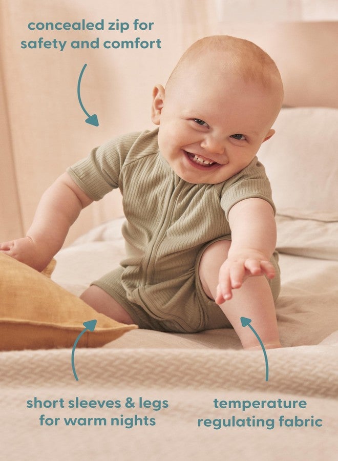 MORI Baby Unisex Summer Zip-Up Romper in Ribbed Blue - Viscose from Bamboo - Breathable Short Sleeve Pajama - Comfy Nightwear - 6-9 Months - Image 2