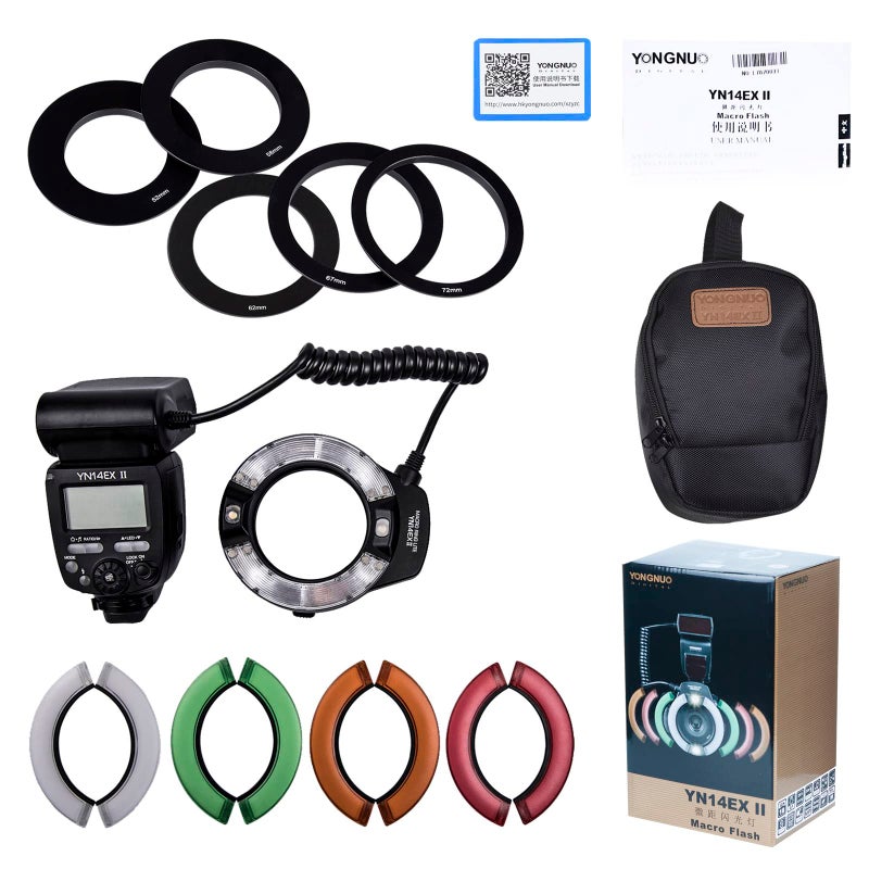 YONGNUO YN14EX II Macro Ring Flash for Canon DSLR Cameras, with Adapter Rings and Color Temperature Filters, Hot Shoe Mount, Support M, TTL Flash - Image 3