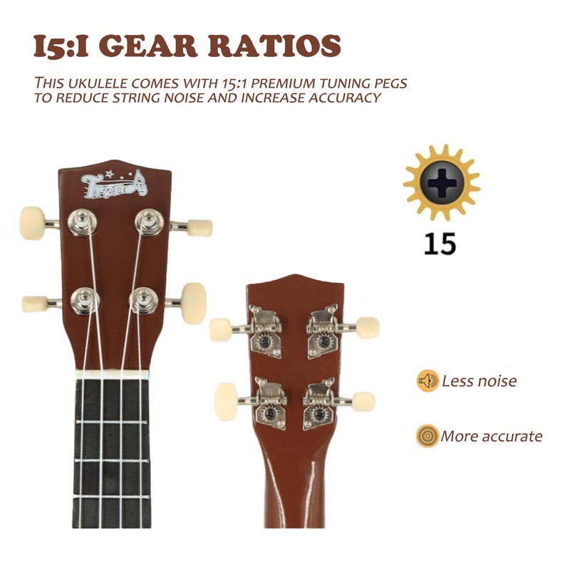 Trendy يوكليلي سوبرانو عصري للمبتدئين 21 بوصة يوكليلي هاواي للطلاب البالغين مع حقيبة حمل (بني) - Image 4