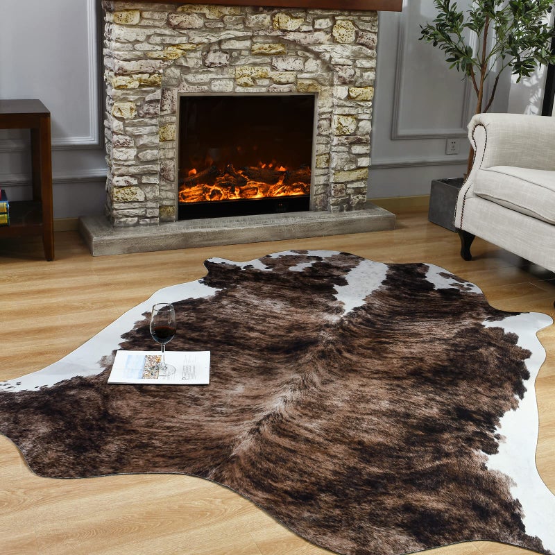 Easycozy Faux Cowhide Large Cow Print Rug  52 x 63 Feet Thickened Elastic Rug for Bedroom Living Room Home Office Western Decor