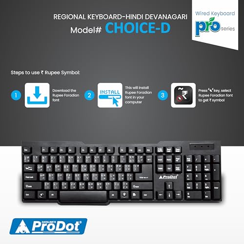 ProDot ProSeries Wired Keyboard with Rupees Symbol | Hindi Devanagari | Made in India | Ergonomic, Spill Resistant Design | 104 Keys | 10M Key Life | 1 Year Warranty | Works with Windows, iOS, Linux - Image 5