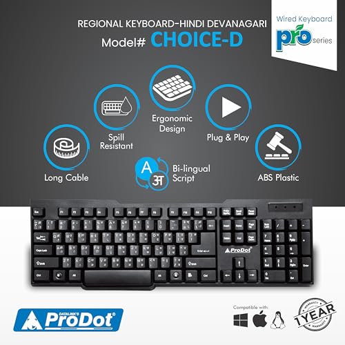 ProDot ProSeries Wired Keyboard with Rupees Symbol | Hindi Devanagari | Made in India | Ergonomic, Spill Resistant Design | 104 Keys | 10M Key Life | 1 Year Warranty | Works with Windows, iOS, Linux - Image 2