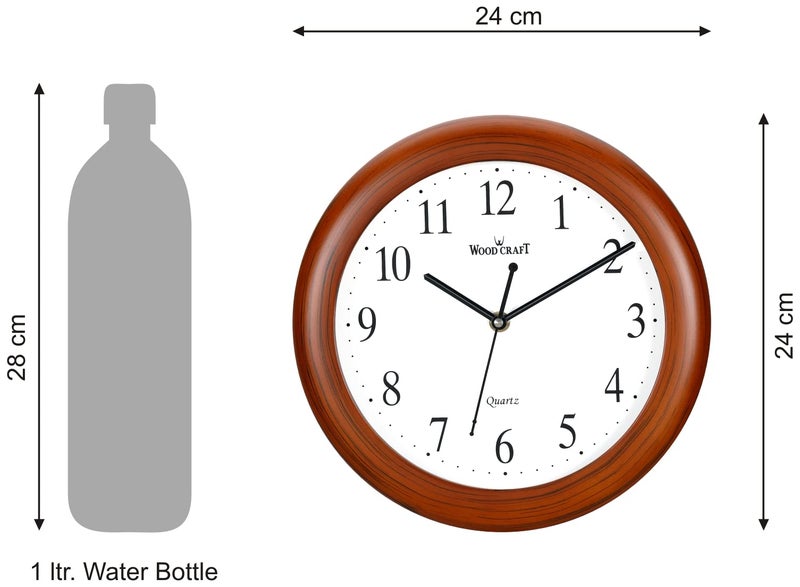 Wood Craft WS-17: Traditional Analog Wooden Wall Clock - 24 cm x 24 cm x 4 cm, Round, Brown Frame-White Dial - Image 3