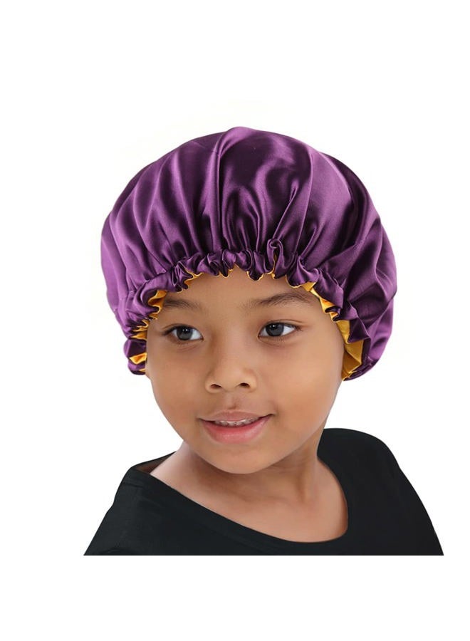 ELIHAIR Kids Bonnets Sleeping Caps Teens Toddler Child Baby Silky Satin Bonnet Night Cap Adjustable Reversible Double Layer Lavender/Yellow - Image 5