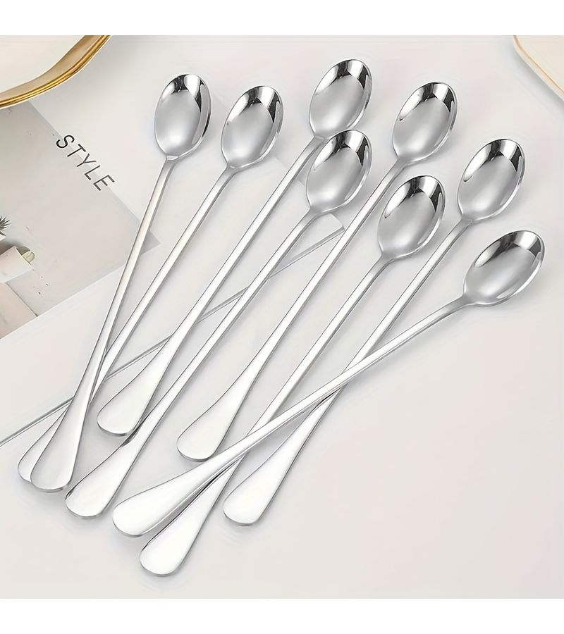 5pcs Stainless Steel Long Handle Spoon Set Heavy Duty Ice Tea Coffee Ice Cream Stirring Spoons Silver for Cafes Restaurants Dishwasher Safe - Image 1