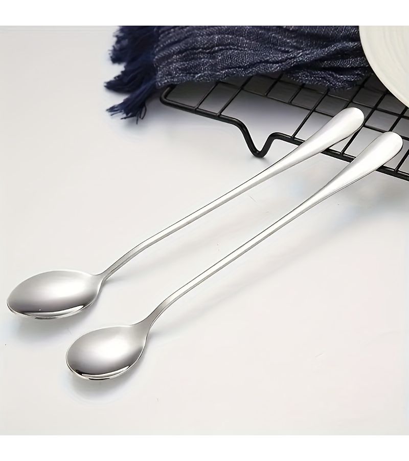 5pcs Stainless Steel Long Handle Spoon Set Heavy Duty Ice Tea Coffee Ice Cream Stirring Spoons Silver for Cafes Restaurants Dishwasher Safe - Image 3