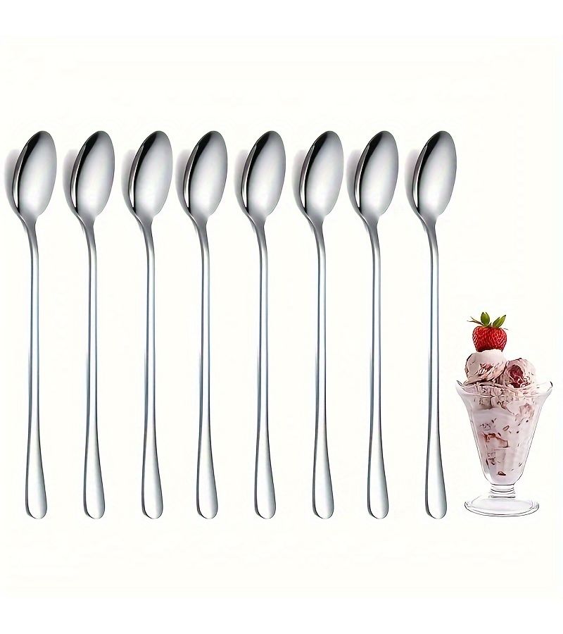 5pcs Stainless Steel Long Handle Spoon Set Heavy Duty Ice Tea Coffee Ice Cream Stirring Spoons Silver for Cafes Restaurants Dishwasher Safe - Image 2