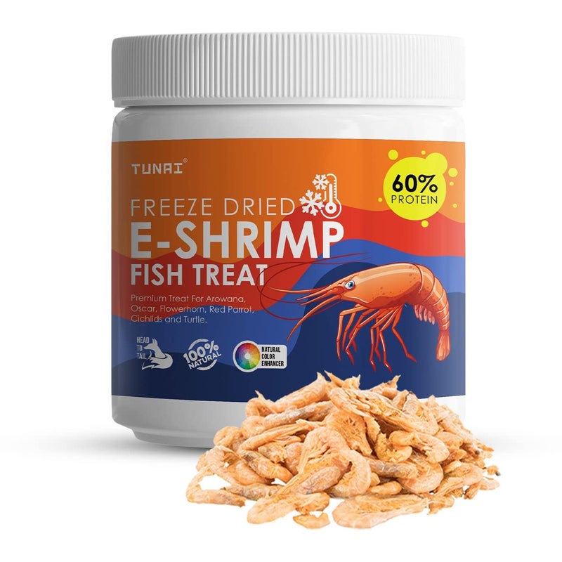 TUNAI جمبري مجفف بالتجميد E-Shrimp مع 60% بروتين | 50 جرام | طعام سمك للأروانا، فلوهرون، باروت أحمر، أوسكار، سلحفاة وتيرتويز - لجميع مراحل الحياة - Image 1
