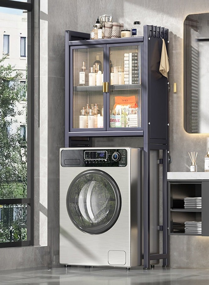 XiuWoo 2 Shelves Drum Washing Machine Rack, Bathroom Corner Stand Storage Organizer Accessories, Free Standing Over Washing Machine Rack, Laundry Shelf, Toilet Storage Cabinet  for Space Saver wih Door - Image 1