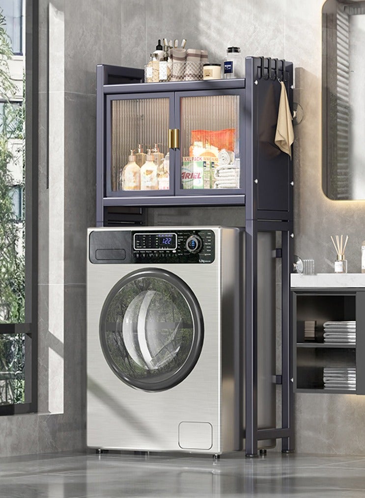 شو وو رف غسالة أسطوانة مكون من رفين، منظم تخزين لزوايا الحمام، حامل مستقل فوق رف الغسالة، رف غسيل، خزانة تخزين للمرحاض لتوفير المساحة مع باب - Image 1