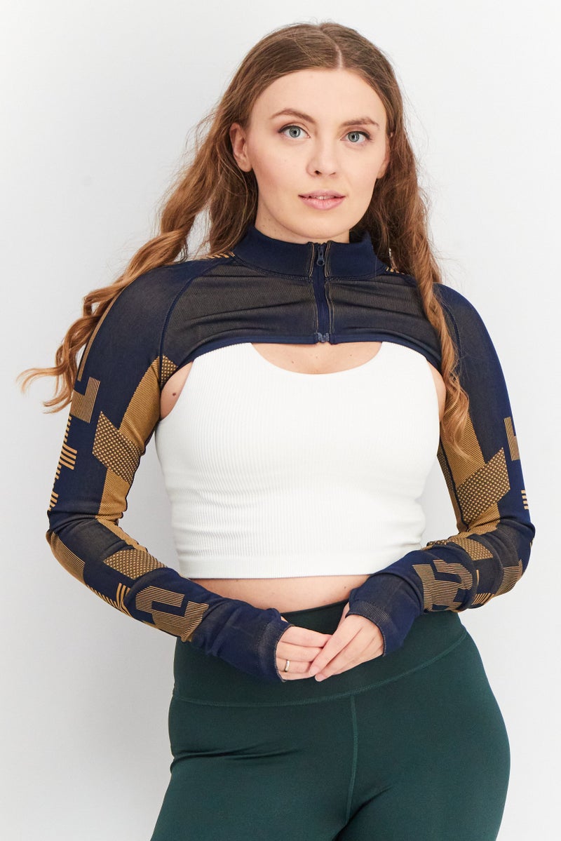 Adidas أديداس × كارلي كلوس بلوزة نسائية بقبة مرتفعة وأكمام طويلة، لون أزرق داكن - Image 1