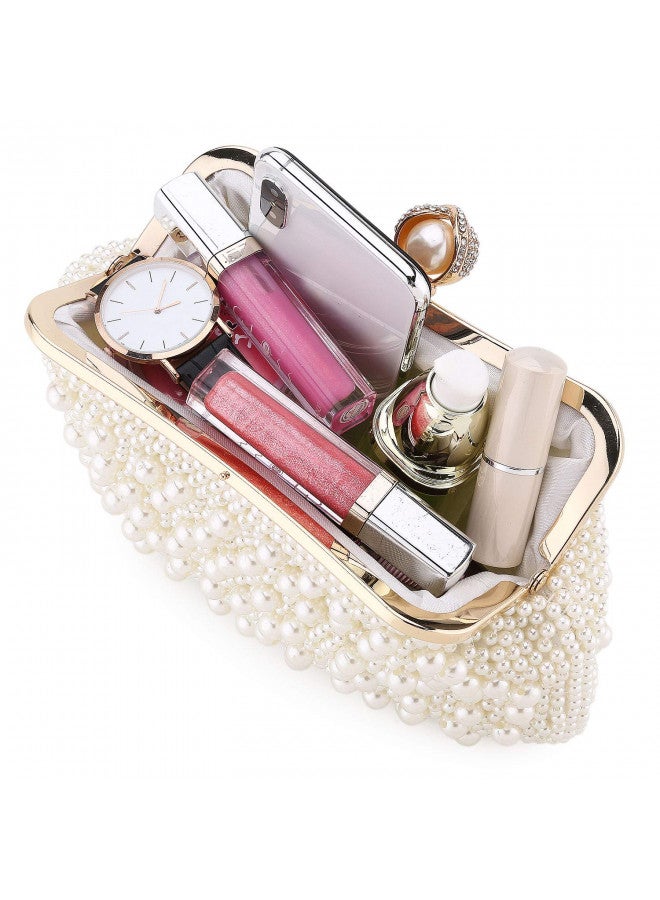 UBORSE UBORSE Women Pearl Clutch Bead Rhinestone Evening Clutch Bag with removable Pearl Chain Ivory White  - Image 4