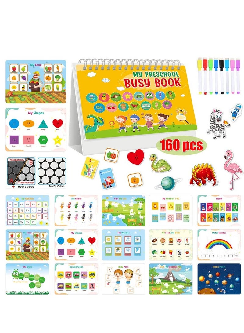 KASTWAVE Toys for School Age Toddlers, Reusable Waterproof Busy Books, with 8 Brush Color Pens, Educational Learning Workbooks for Children Developing Fine Motor Skills 15 Topics (160 Pieces) - Image 1