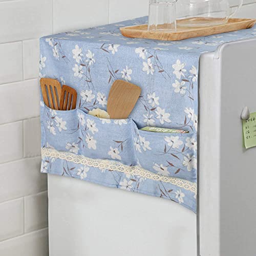 Zeinwap Refrigerator Cover Top With Pockets Anti-Dust Proof Cotton Cover 130 × 55 CM (Blue, Pack of 1) - Image 1