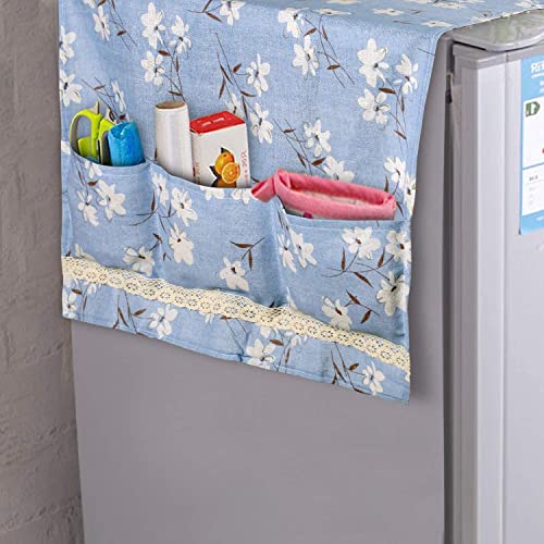 Zeinwap Refrigerator Cover Top With Pockets Anti-Dust Proof Cotton Cover 130 × 55 CM (Blue, Pack of 1) - Image 3