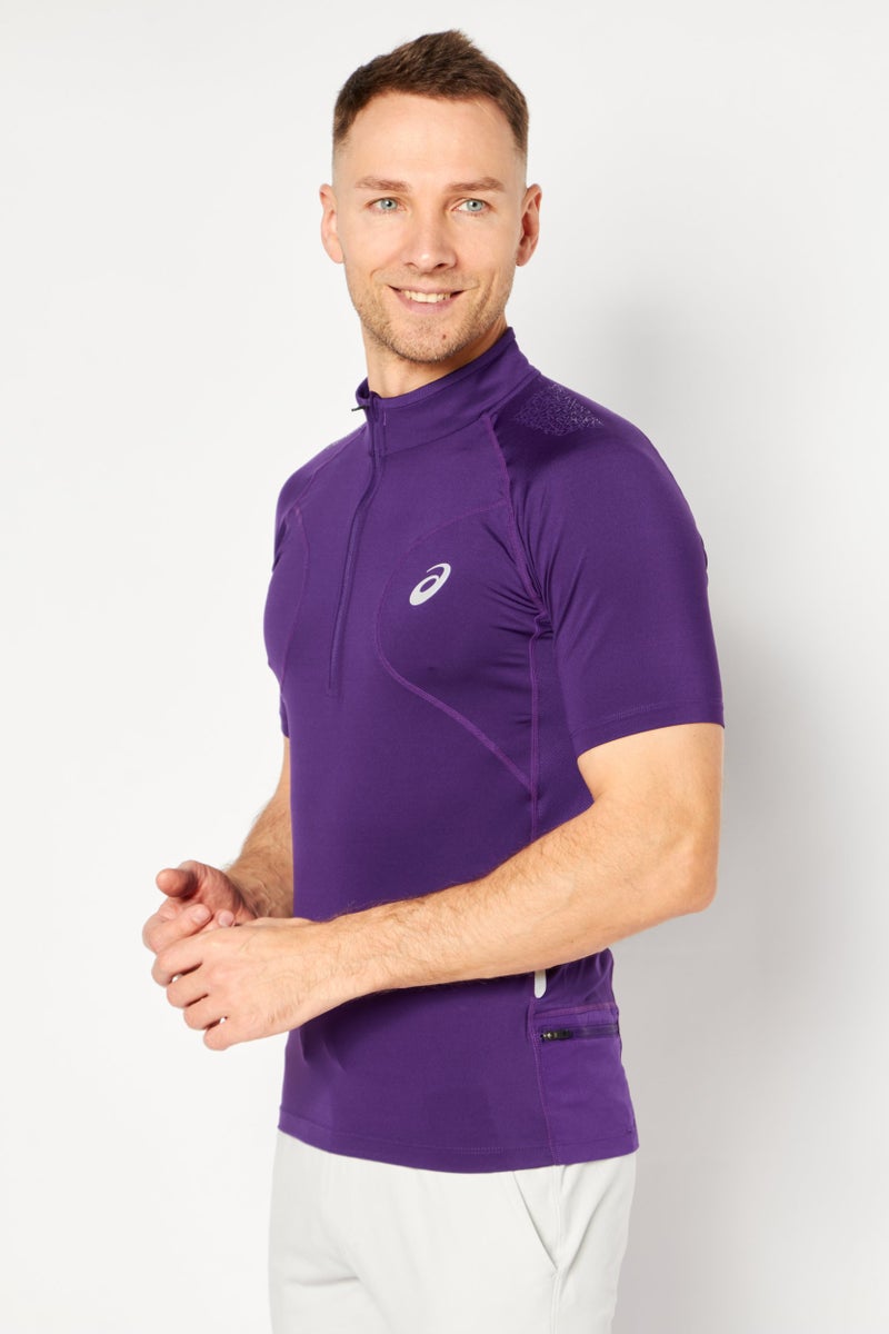 asics تي شيرت تدريب قصير الأكمام للرجال، رياضي، بنفسجي - Image 3