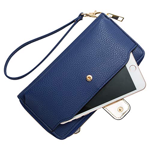 KA Womens Wristlet Wallet Crossbody Bag Cellphone Purse Handbag RFID Card Slots 2 Strap Wrist, Blue, 8.3*4.3*1.4 - Image 3