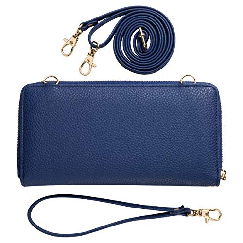 KA Womens Wristlet Wallet Crossbody Bag Cellphone Purse Handbag RFID Card Slots 2 Strap Wrist, Blue, 8.3*4.3*1.4 - Image 4