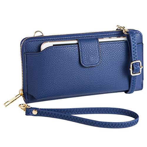 KA Womens Wristlet Wallet Crossbody Bag Cellphone Purse Handbag RFID Card Slots 2 Strap Wrist, Blue, 8.3*4.3*1.4 - Image 1