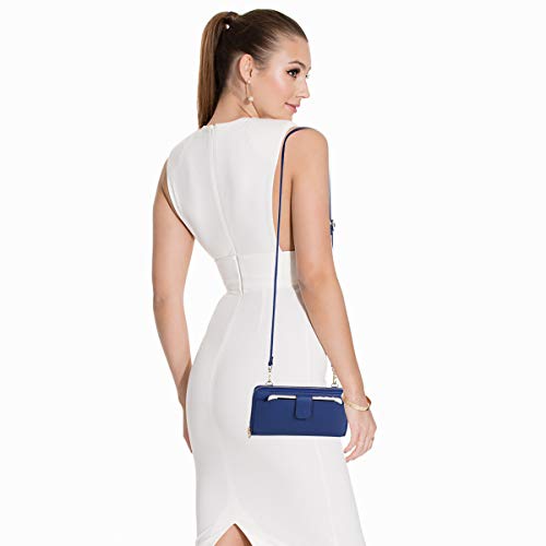 KA Womens Wristlet Wallet Crossbody Bag Cellphone Purse Handbag RFID Card Slots 2 Strap Wrist, Blue, 8.3*4.3*1.4 - Image 2