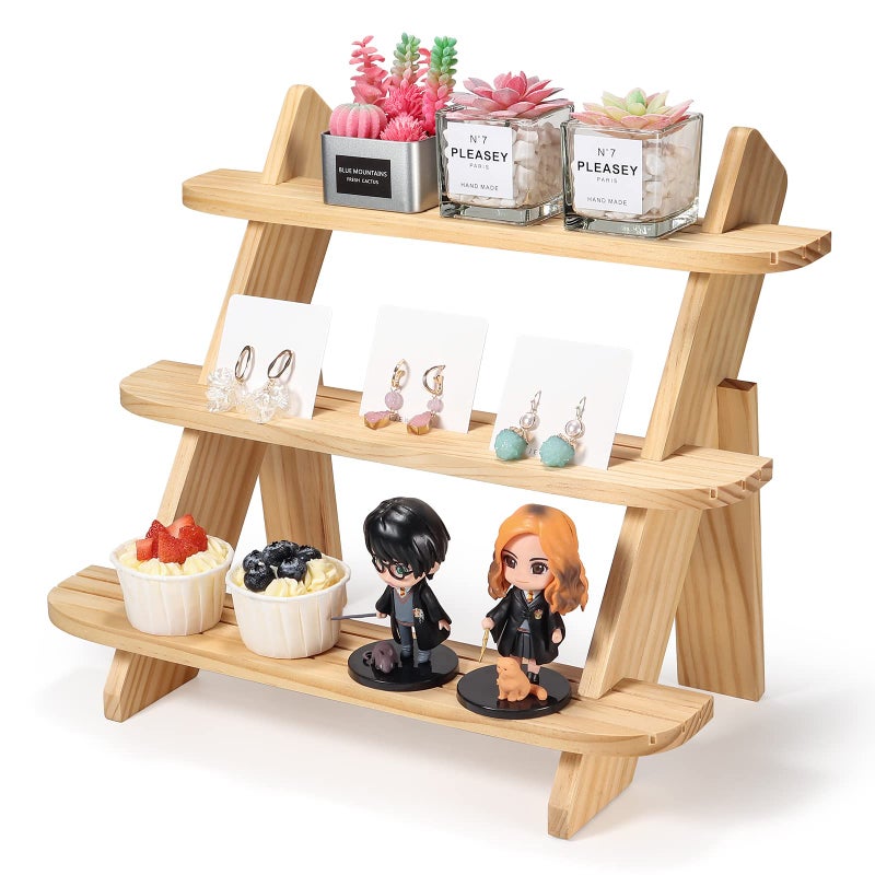 WHEARTED Wooden Display Riser3 Tier Earring  Ring Holder StandsFarmhouse Cupcake Stands Table Display Stand For VendorsOrganizer Showcase for Tabletop Shows and Home Using Wood Rustic Risers Natural 