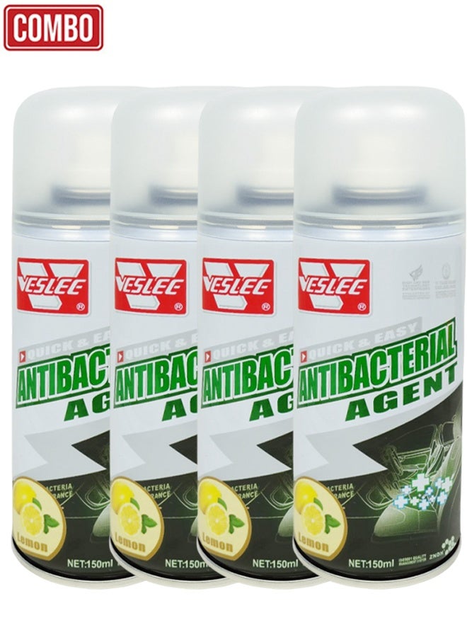 VESLEE Antibacterial Agent Spray 150ml x4 Car Deodorizer Air Freshener Interior Cleaner Odor Eliminator AC Vent Seat Fabric Smoke Moisture Pet Smell Control Lemon Scent Self Spray Lock Aerosol For Car Home Office Room Use - Image 1