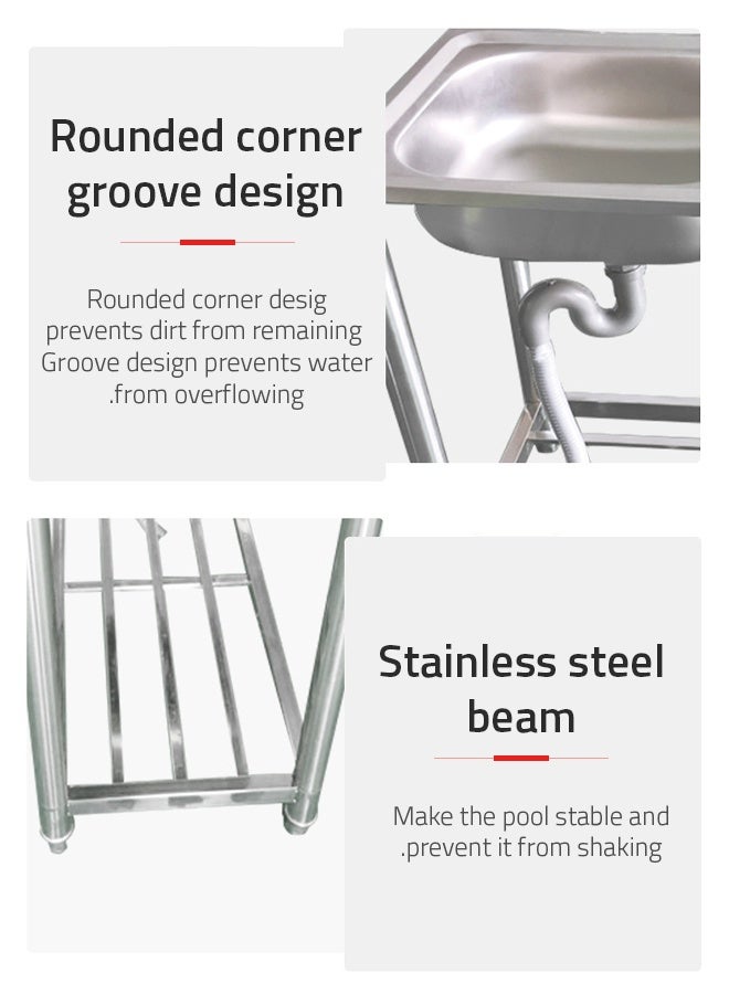 Sharpdo Stainless Steel Single Sink with Side Platform 75×40×75cm, Kitchen Utility Wash Basin with Faucet & Return Bend, Rust-Resistant Easy Clean for Home or Restaurant Use - Image 4