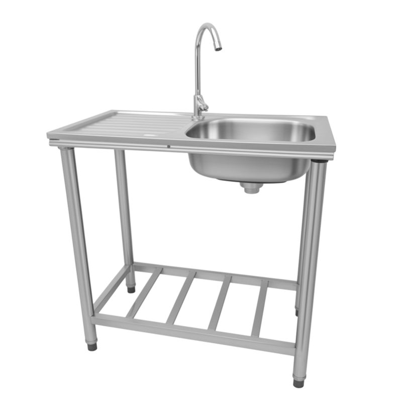 Sharpdo Stainless Steel Single Sink with Side Platform 75×40×75cm, Kitchen Utility Wash Basin with Faucet & Return Bend, Rust-Resistant Easy Clean for Home or Restaurant Use - Image 5